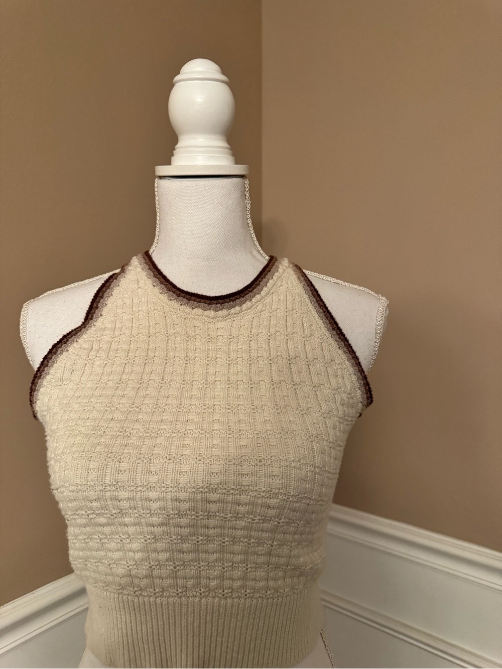 Sincerely Jules Cream Knit Tank Top Size Small Boho Minimalist Sleeveless - Picture 4 of 11